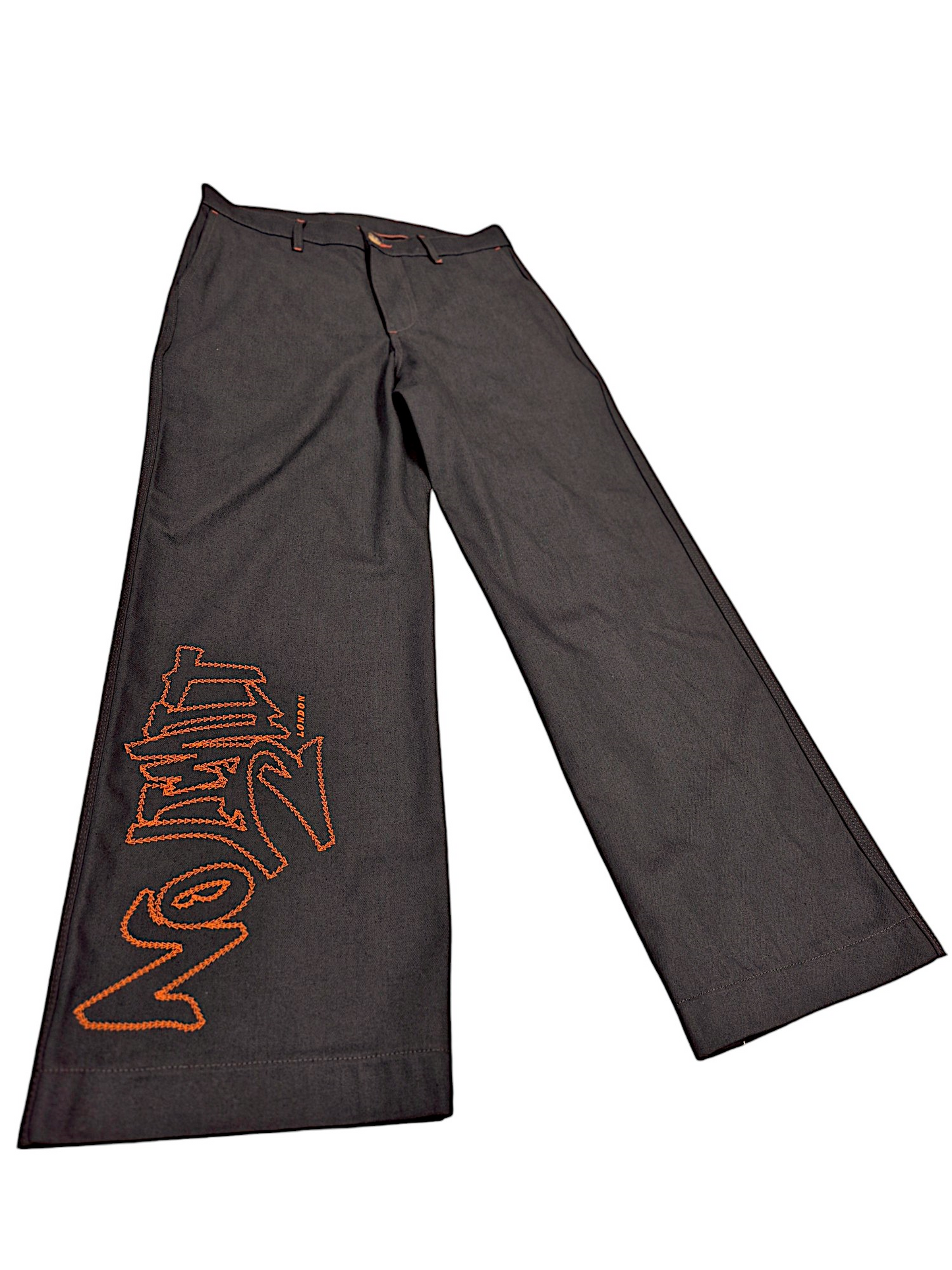 Dark Chocolate Brown Outline Logo Leg Embroidery Straight Cut Jeans