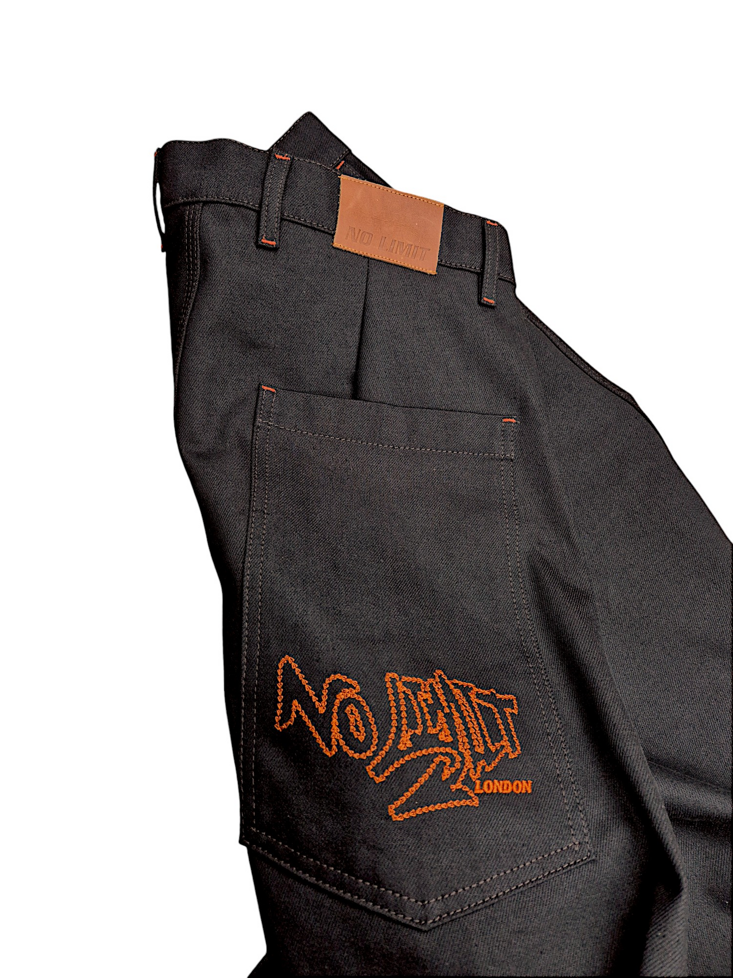 Dark Chocolate Brown Outline Logo Leg Embroidery Straight Cut Jeans