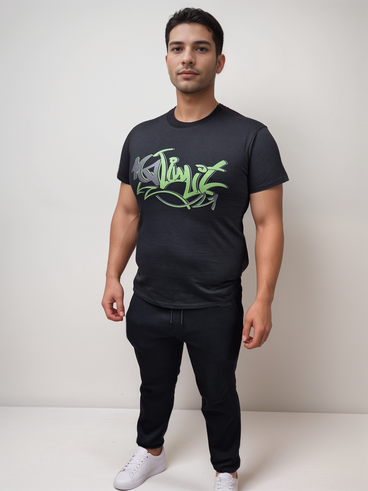 Black Crew Neck Muscle Tshirt Green No Limit Graffiti Logo