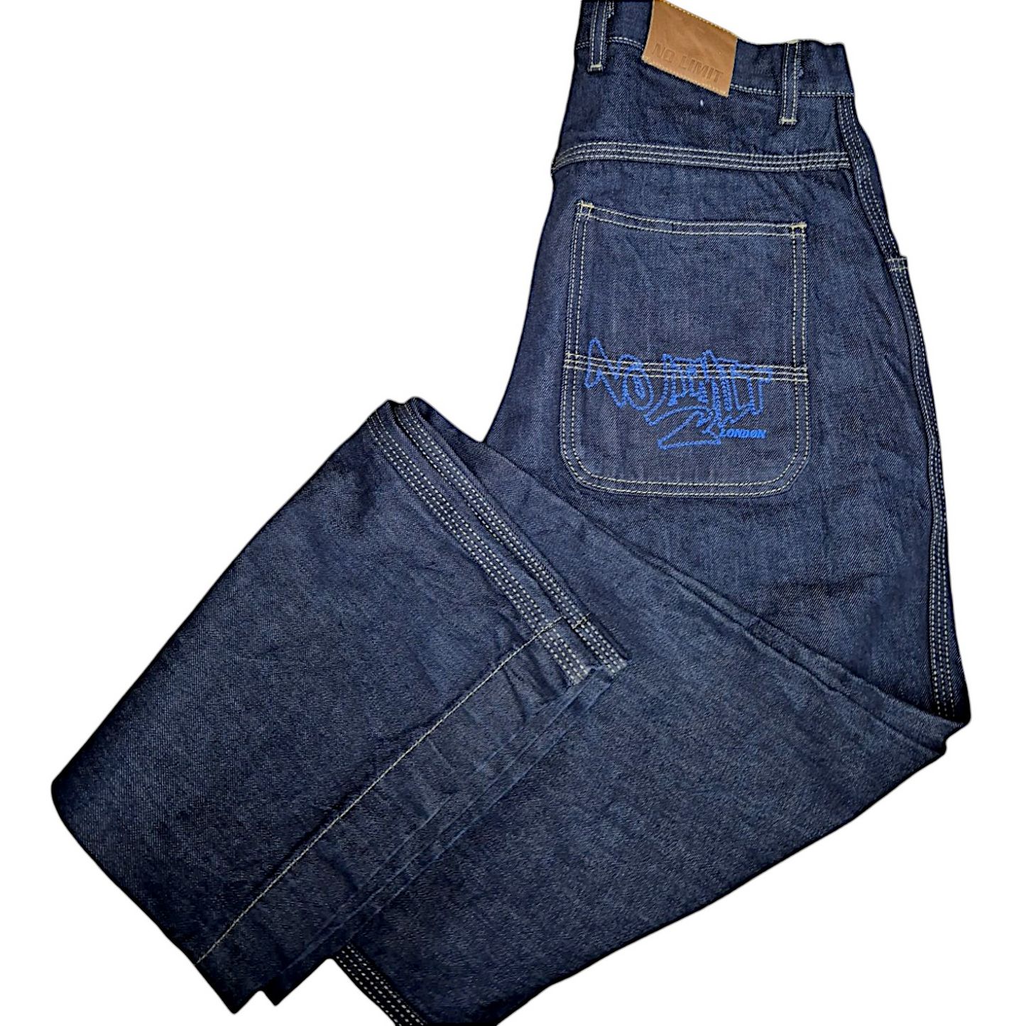 Blue Baggy 24" Wide Leg Denim Blue No Limit Graffiti Logo Jeans - 128 No Limit London