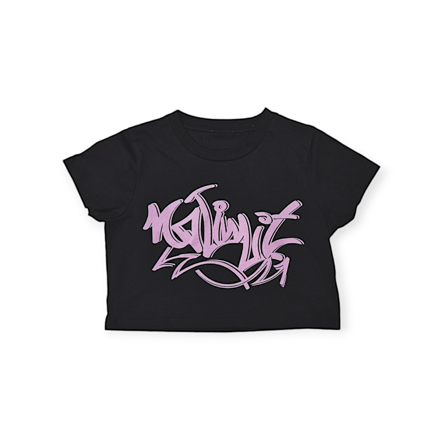 Womens Black Cropped Tshirt with Pink graffiti