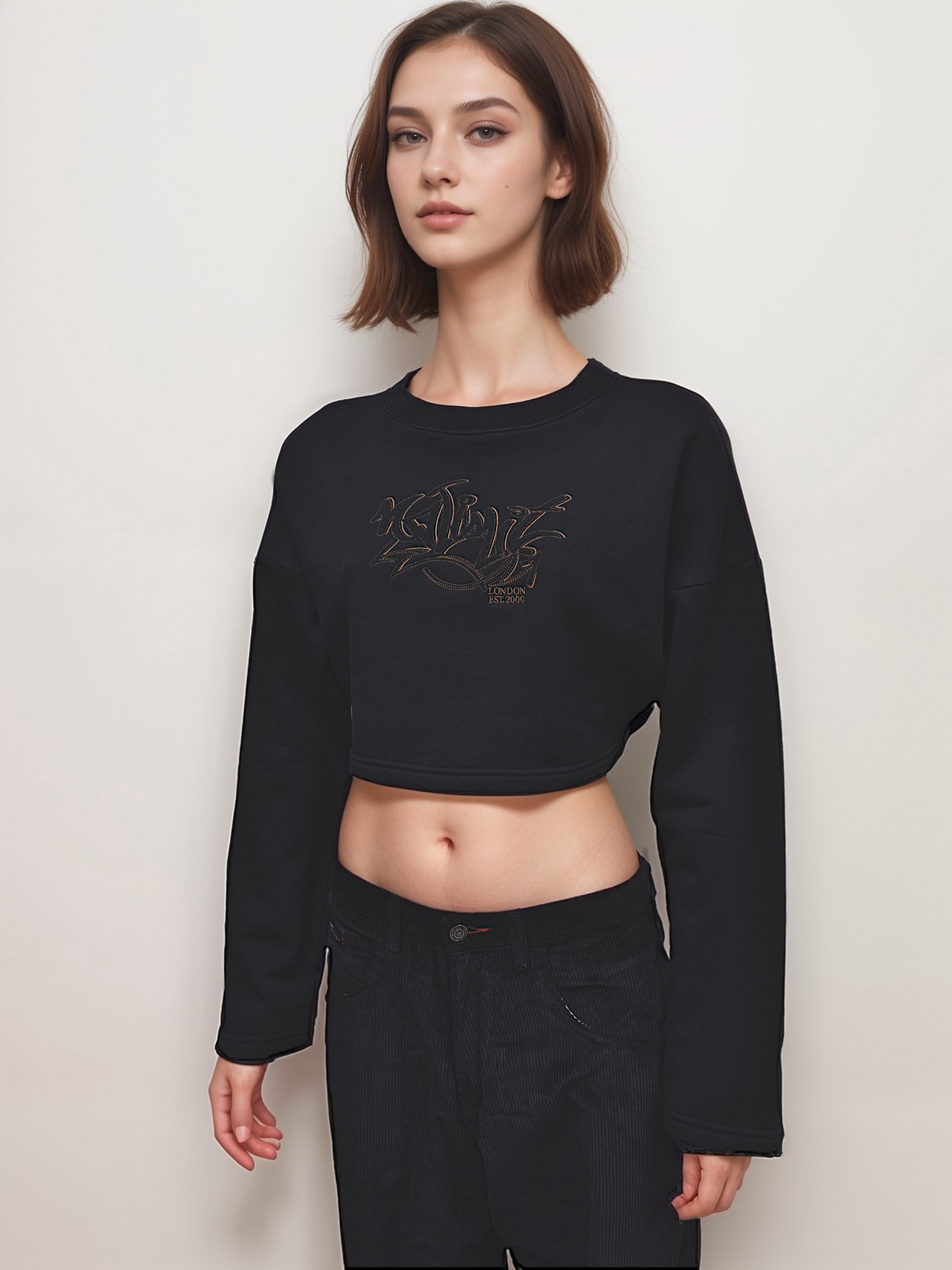 Womens Black Cropped Sweatshirt Graffiti logo