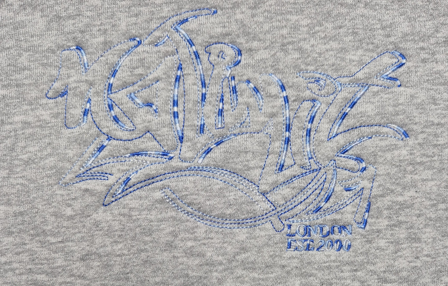 Womens Grey Hoodie Blue Outline No Limit Graffiti Logo