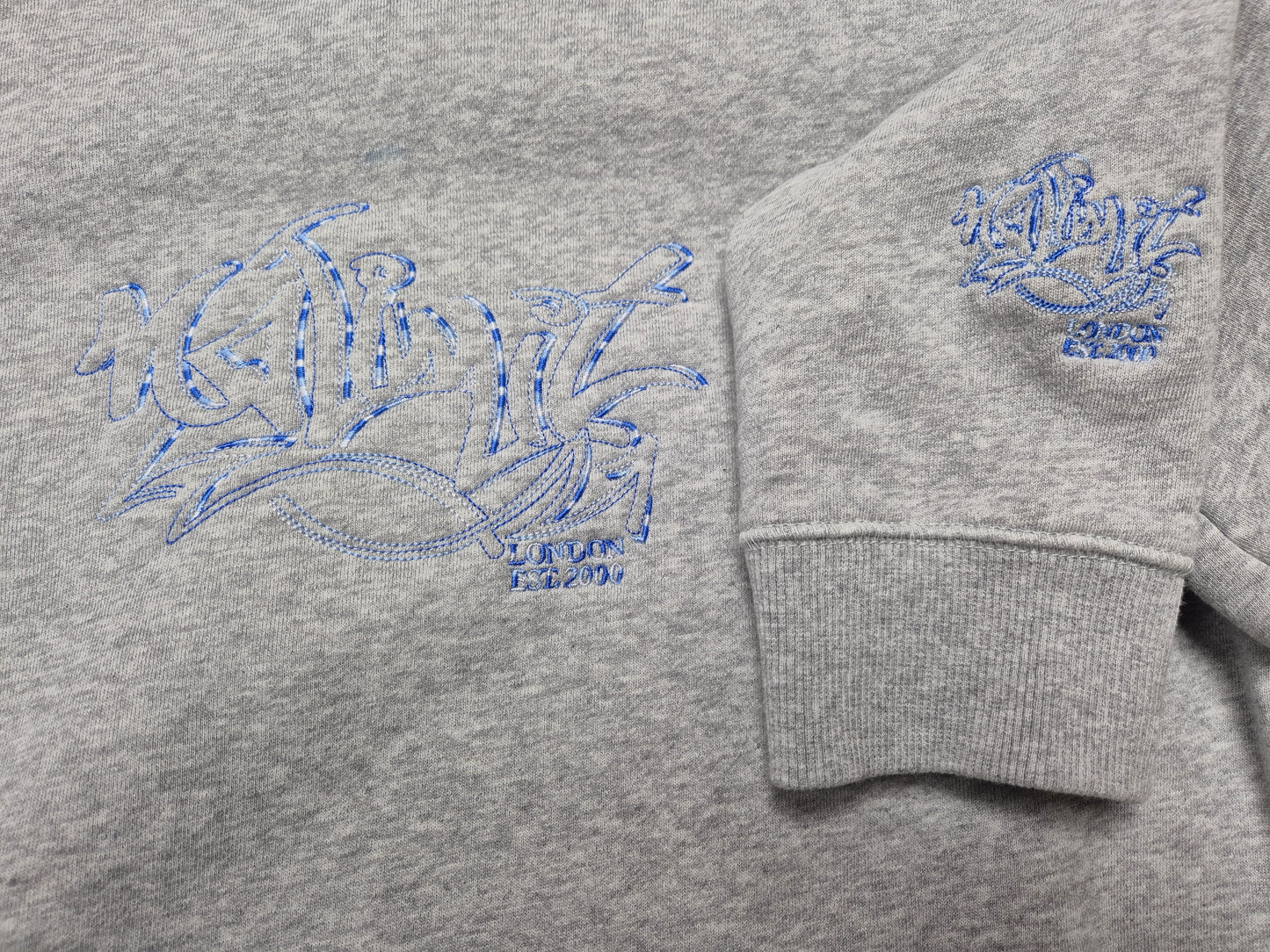 Womens Grey Hoodie Blue Outline No Limit Graffiti Logo