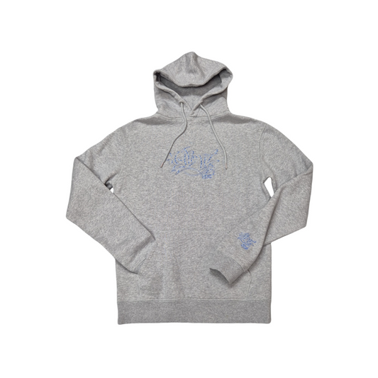 Womens Grey Hoodie Blue Outline No Limit Graffiti Logo